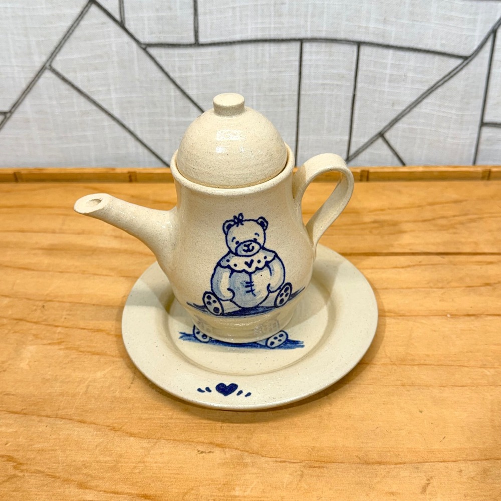 The Miniature Pottery Collection‎ Handmade Bear Teapot Saucer Set Edgerton WI